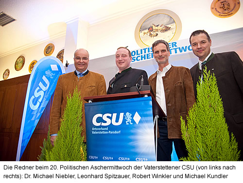 Die Redner beim 20. Politischen Aschermittwoch der Vaterstettener CSU (von links nach rechts): Dr. Michael Niebler, Leonhard Spitzauer, Robert Winkler und Michael Kundler